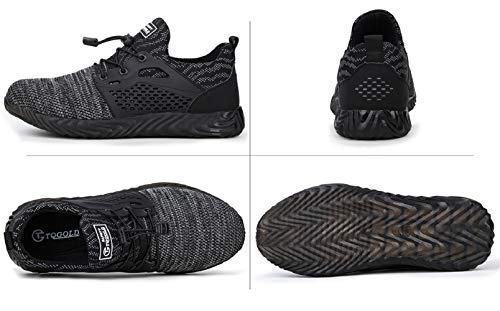 tqgold Zapatos de Seguridad para Hombre Mujer S3 Zapatillas de Verano Zapatos de Trabajo con Punta de Acero Negro,Tamaño 38 